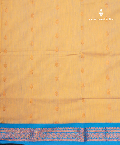 Sandal Kalyani Cotton Saree With Contrast Sky Blue Border