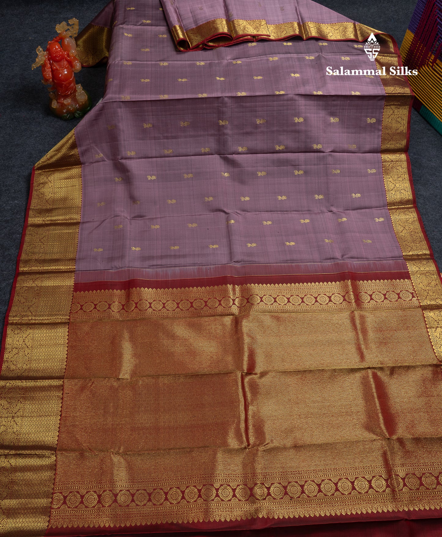 Beautiful Light Violet Pure Kanjivaram Silk Saree With Contrast Maroon Traditional Evening Morning Border