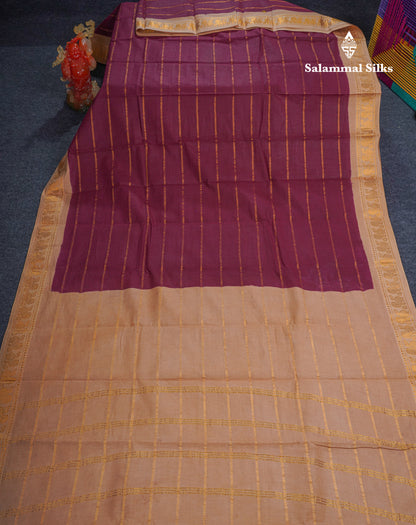 Beautiful Magenta Pure Sungudi Cotton Saree With Contrast Sandal Traditional Small Border