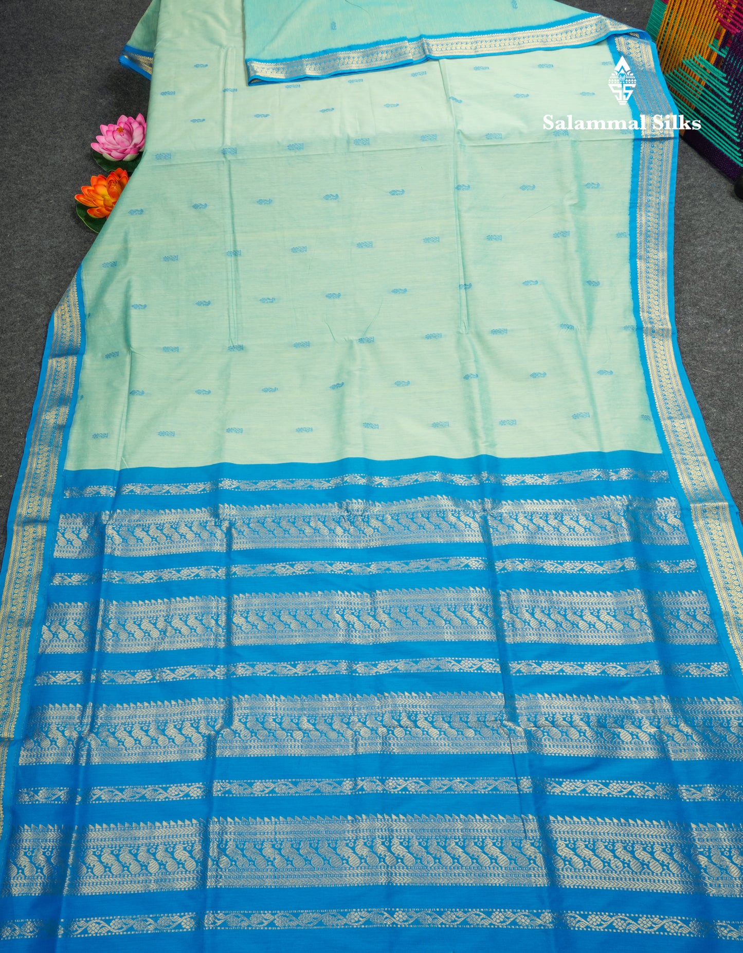 Pastel Blue Kalyani Cotton Saree With Contrast Sky Blue Border