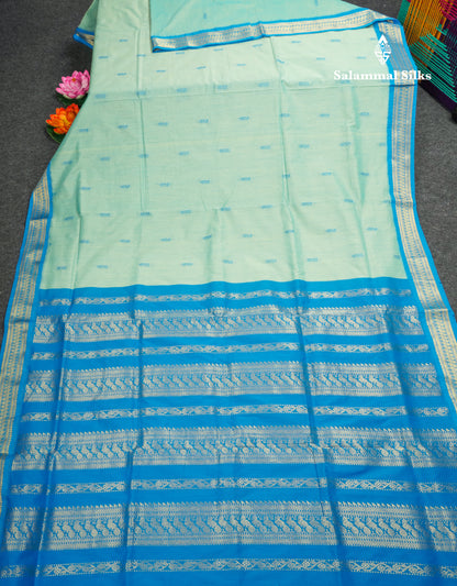 Pastel Blue Kalyani Cotton Saree With Contrast Sky Blue Border