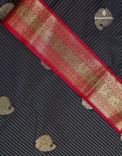 Semi Silk Saree -  Pista Green Zari Lines Butta With Contrast Redish Pink Traditional Evening Morning Border