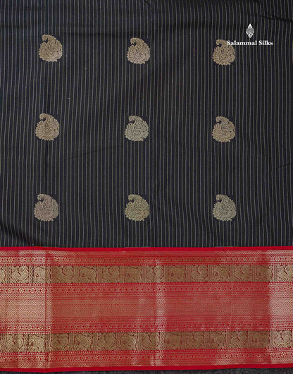 Semi Silk Saree -  Pista Green Zari Lines Butta With Contrast Redish Pink Traditional Evening Morning Border
