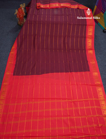 Beautiful Magenta Pure Sungudi Cotton Saree With Contrast Sandal Traditional Small Border
