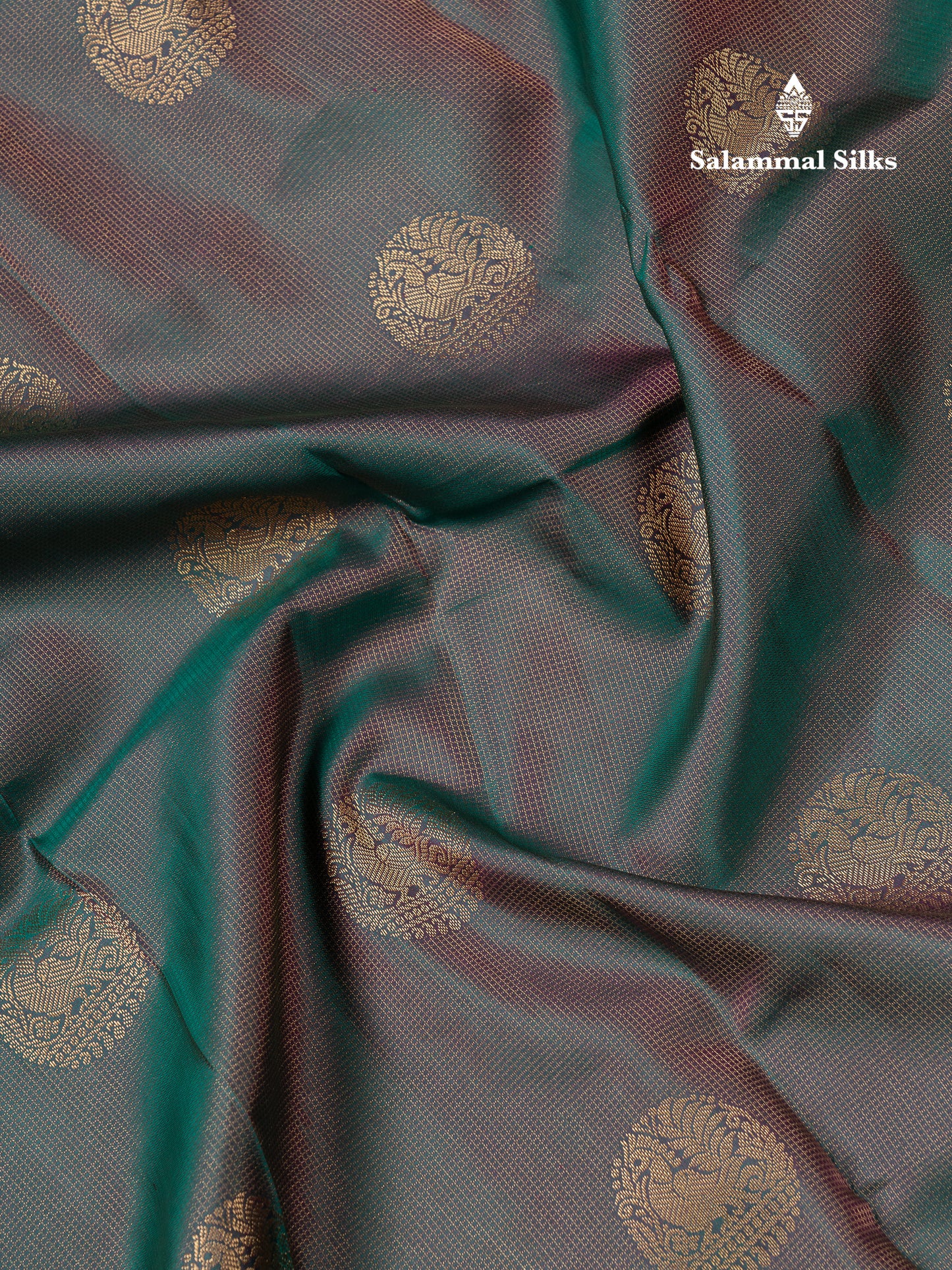 Beautiful Dual Tone Peacock Green Pure Kanjivaram Silk Saree With Contrast Pink Traditional Border