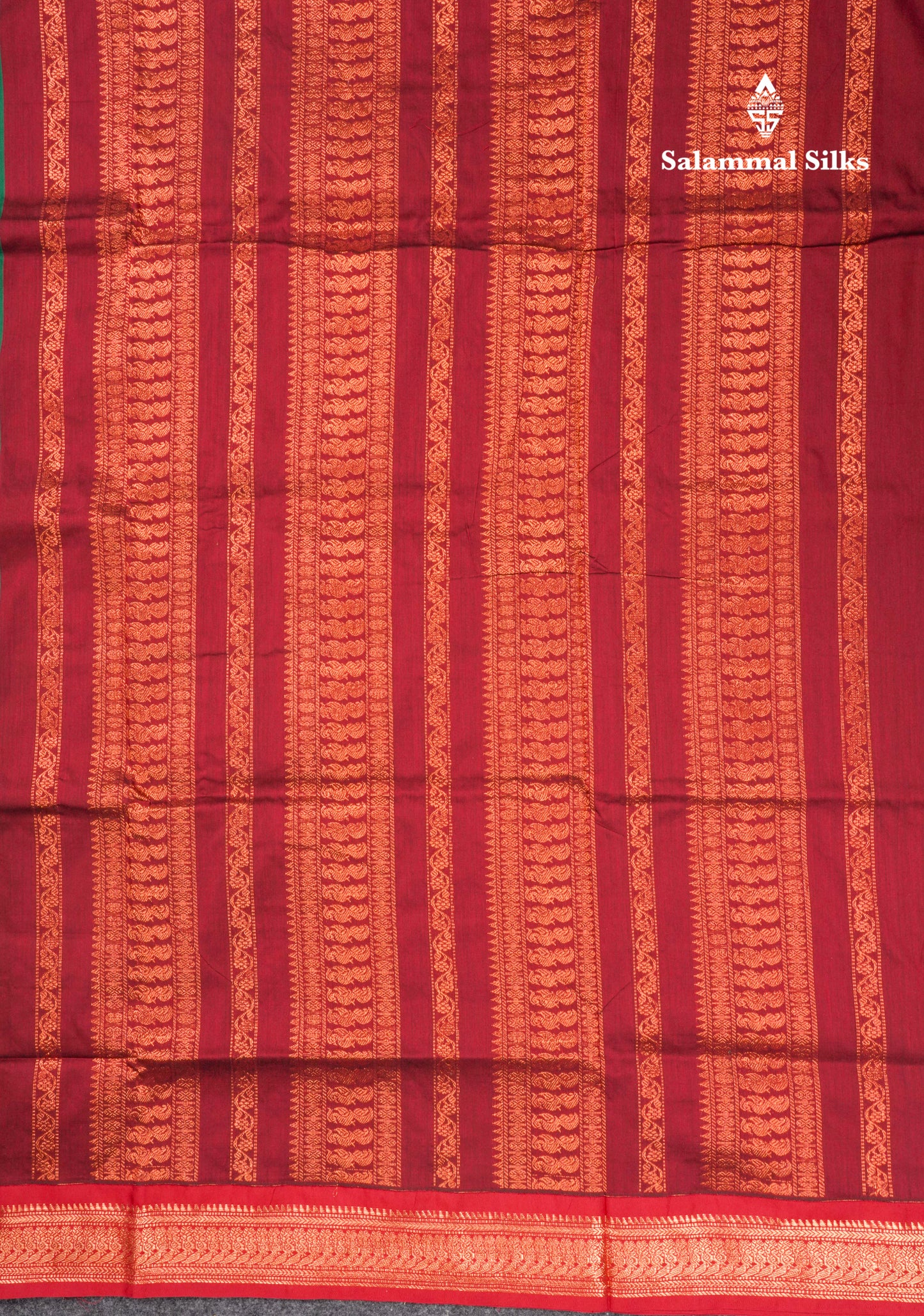 Bottle Green Kalyani Cotton Saree With Contrast Maroon Border