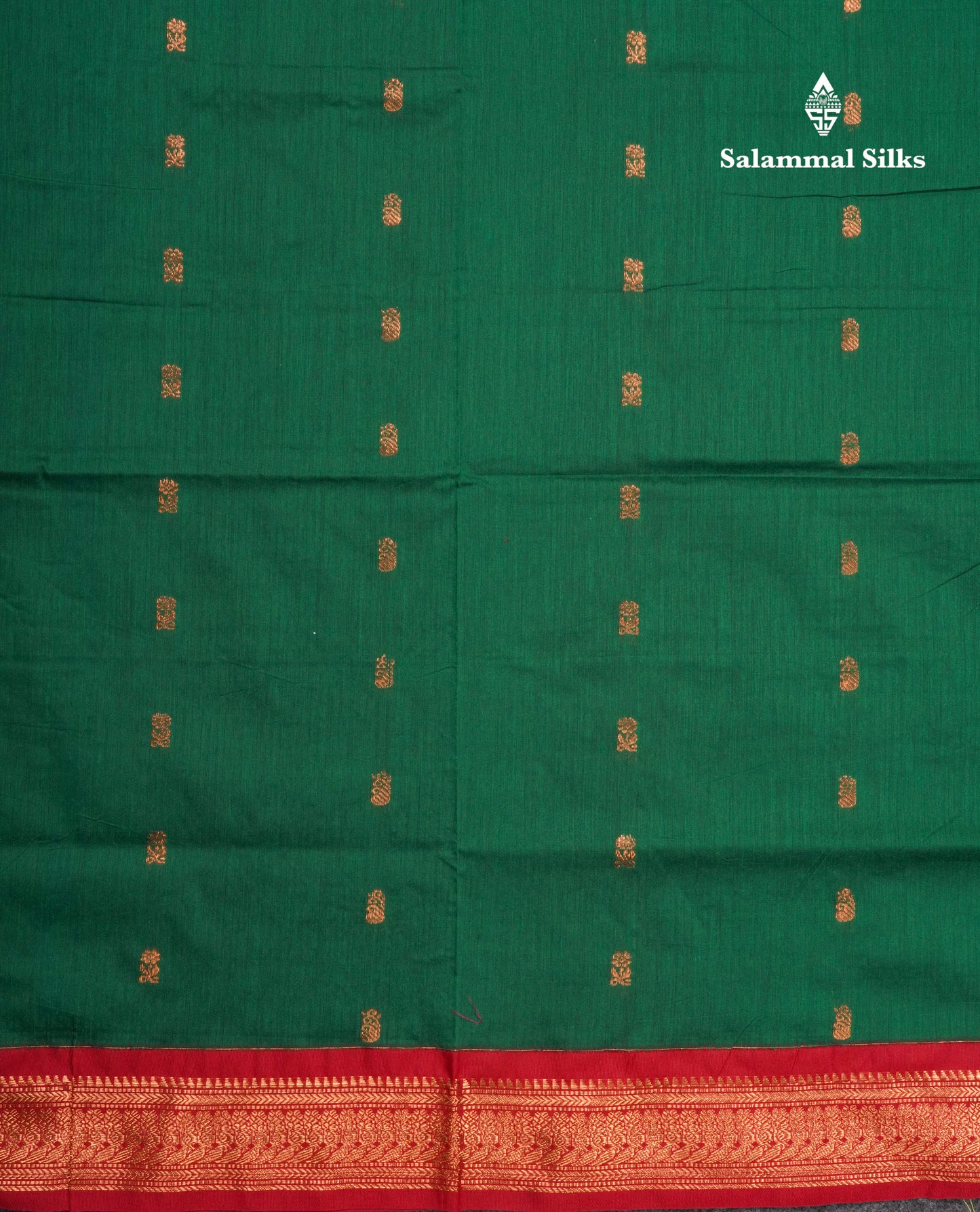 Bottle Green Kalyani Cotton Saree With Contrast Maroon Border