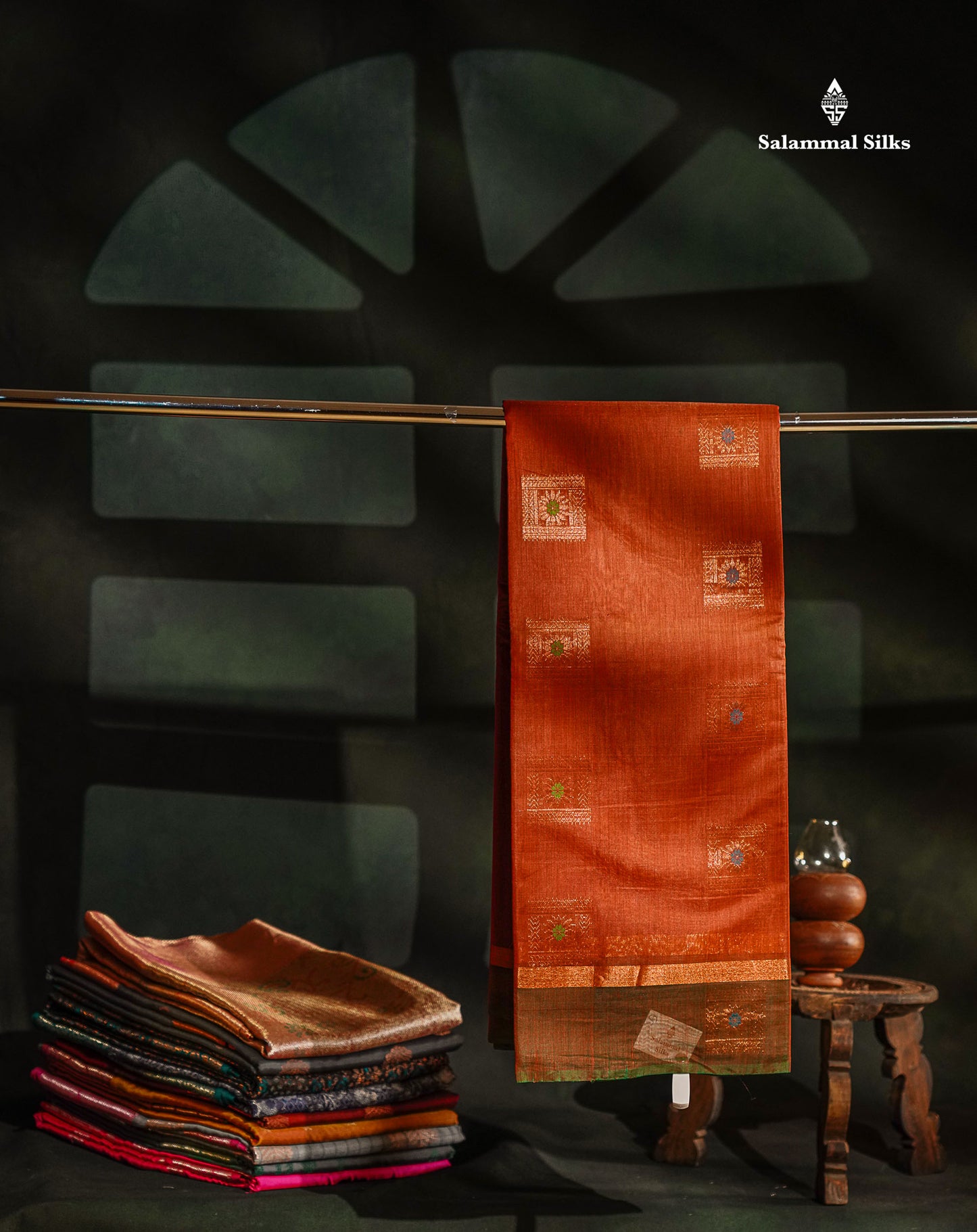 Beautiful Dual Tone Peach Orange Menakari Work SICO Cotton Saree With Contrast Bottle Green Blouse