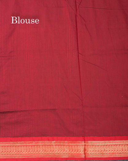 Bottle Green Kalyani Cotton Saree With Contrast Maroon Border