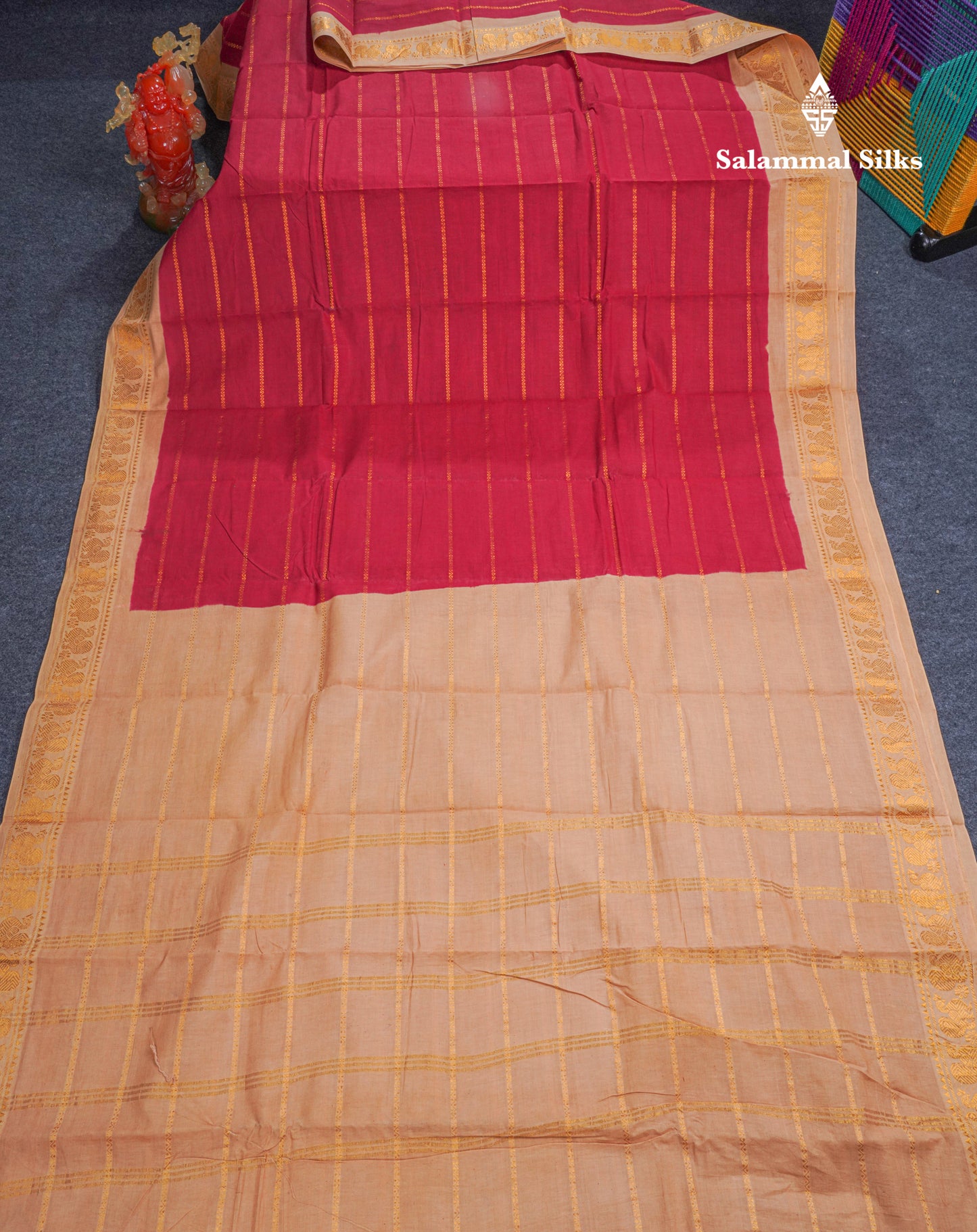 Beautiful Magenta Pure Sungudi Cotton Saree With Contrast Sandal Traditional Small Border