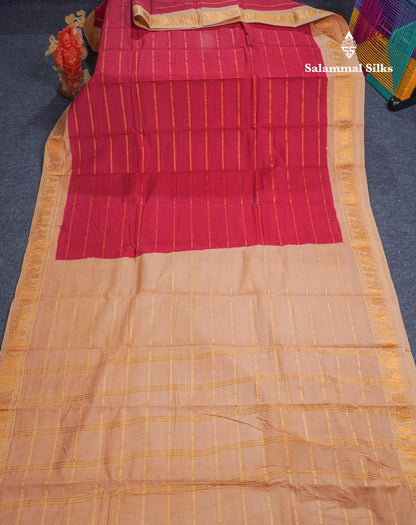 Beautiful Magenta Pure Sungudi Cotton Saree With Contrast Sandal Traditional Small Border