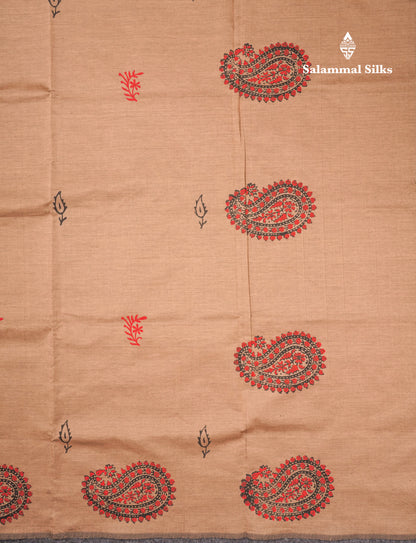 Sandal South Cotton Printed Saree With Contrast Maroon Blouse