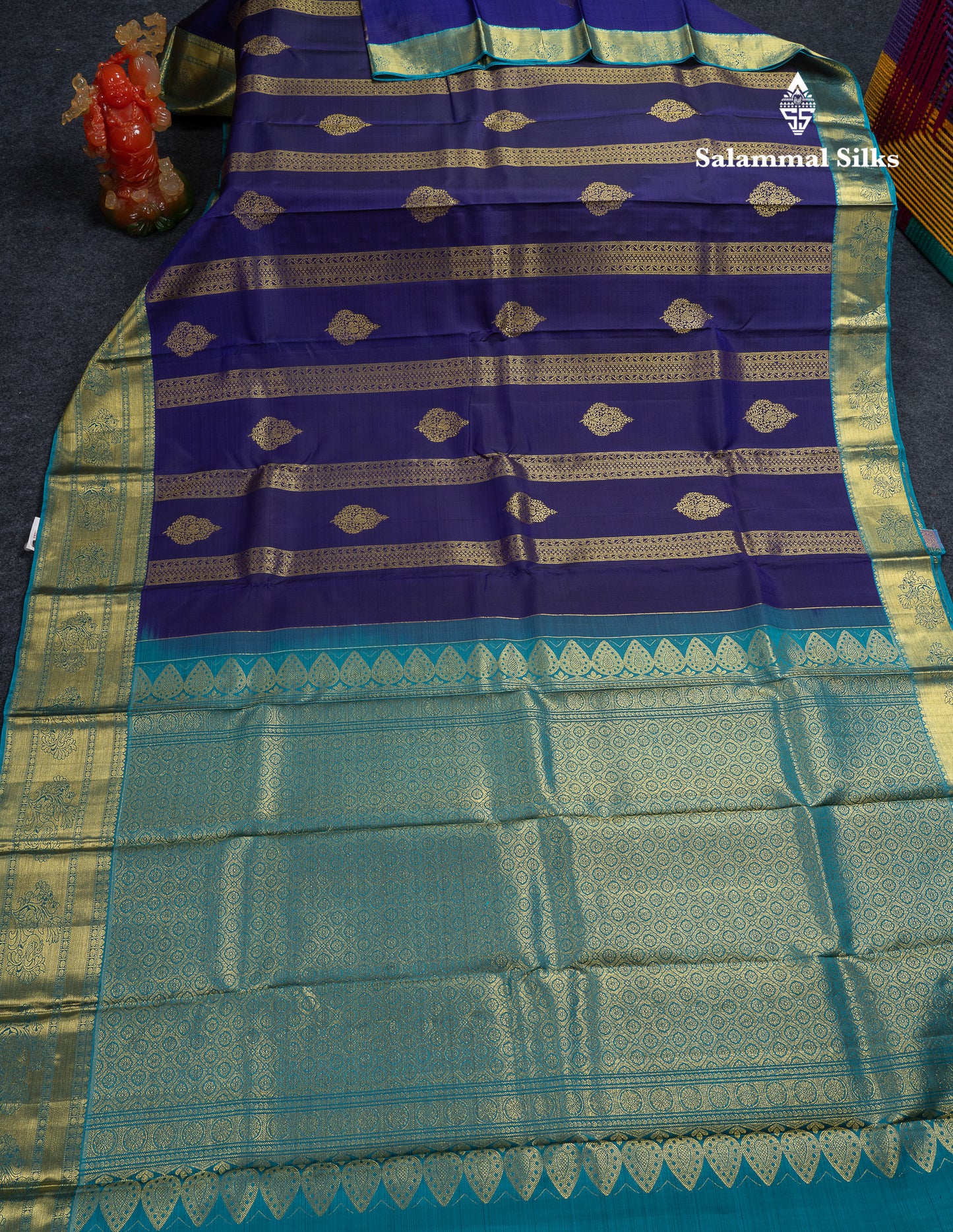 Beautiful Dual Tone Violet Pure Kanjivaram Silk Saree With Contrast Ramar Blue Traditional Evening Morning Border