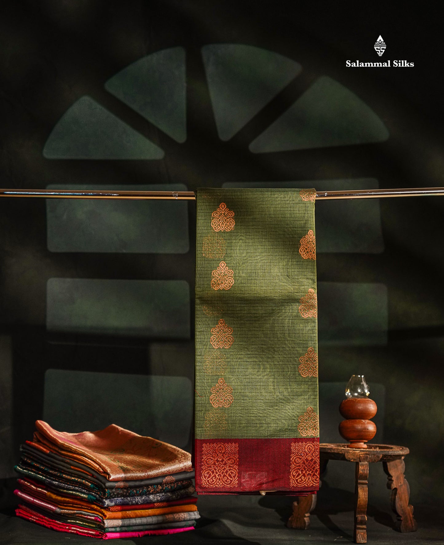 Beautiful Elaichi Green Zari Butta Kota Cotton Saree With Contrast Dark Maroon Fancy Border