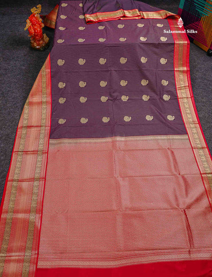 Semi Silk Saree -  Pista Green Zari Lines Butta With Contrast Redish Pink Traditional Evening Morning Border