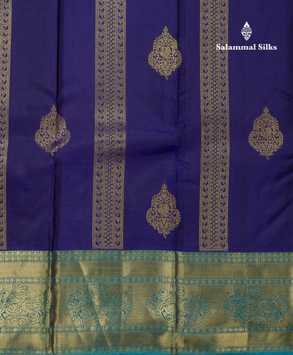 Beautiful Dual Tone Violet Pure Kanjivaram Silk Saree With Contrast Ramar Blue Traditional Evening Morning Border