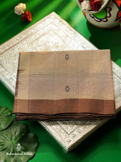 Beautiful Light Chocolet Thread Buttas Handloom Pure Cotton Saree With Coffee Brown Border