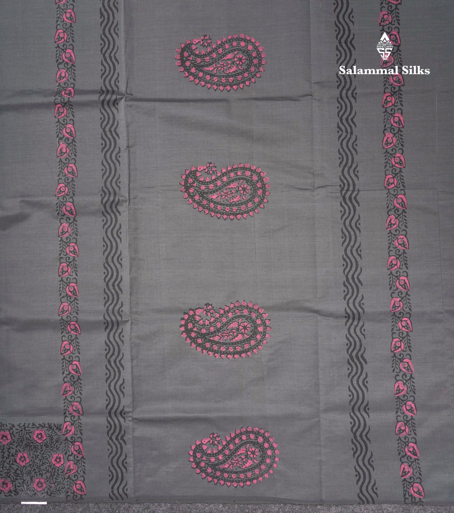 Grey South Cotton Printed Saree With Contrast Sandal Blouse