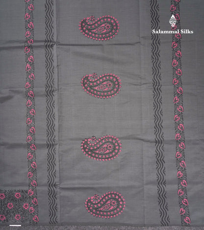 Grey South Cotton Printed Saree With Contrast Sandal Blouse