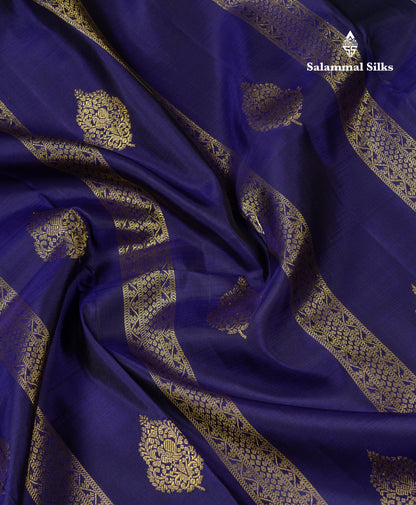 Beautiful Dual Tone Violet Pure Kanjivaram Silk Saree With Contrast Ramar Blue Traditional Evening Morning Border