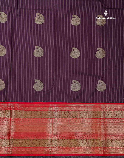 Semi Silk Saree -  Pista Green Zari Lines Butta With Contrast Redish Pink Traditional Evening Morning Border