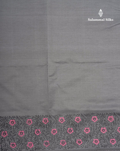 Grey South Cotton Printed Saree With Contrast Sandal Blouse