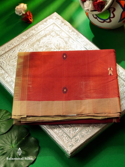 Beautiful Light Chocolet Thread Buttas Handloom Pure Cotton Saree With Coffee Brown Border