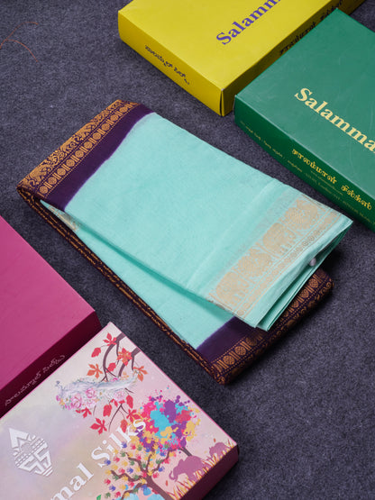 Beautiful Violet Vanasingaram Traditional Sungudi Cotton Saree With Contrast Cream Gap Border