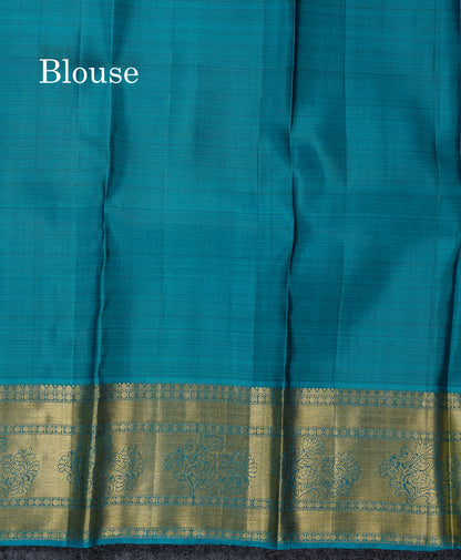 Beautiful Dual Tone Violet Pure Kanjivaram Silk Saree With Contrast Ramar Blue Traditional Evening Morning Border