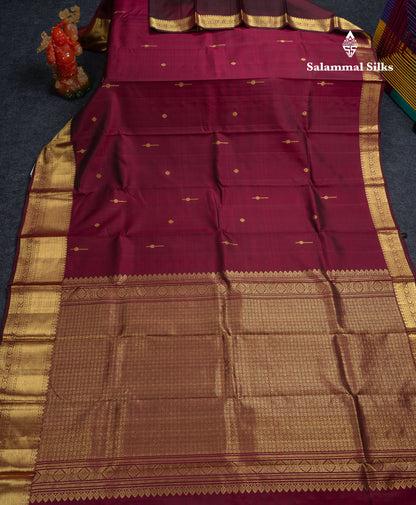 Beautiful Magenta Pure Kanjivaram Silk Saree With Traditional Evening Morning Border