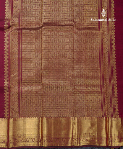 Beautiful Magenta Pure Kanjivaram Silk Saree With Traditional Evening Morning Border