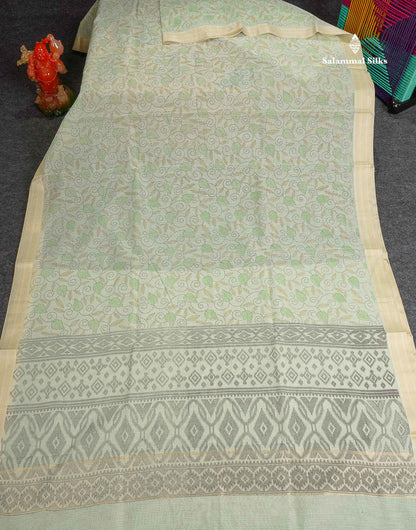 Kota Cotton Fancy Saree - Pista Green Colour Body Floral Design With Fancy Border