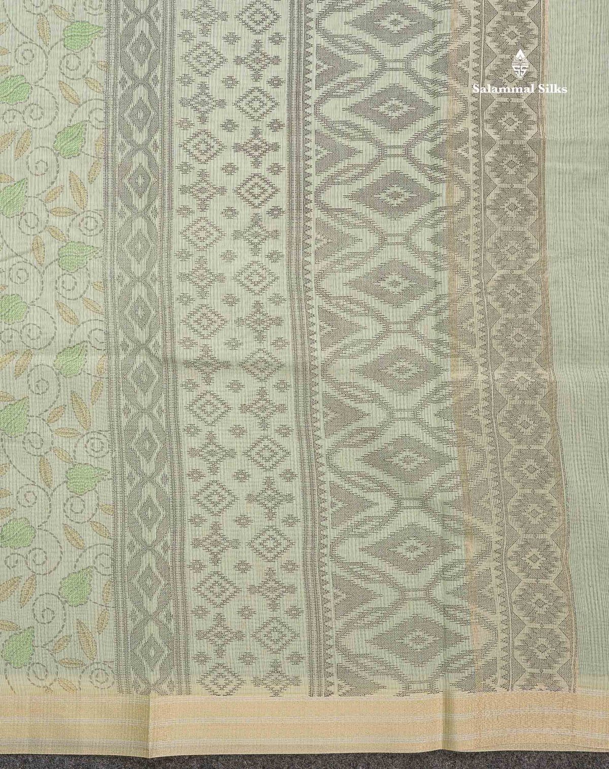Kota Cotton Fancy Saree - Pista Green Colour Body Floral Design With Fancy Border