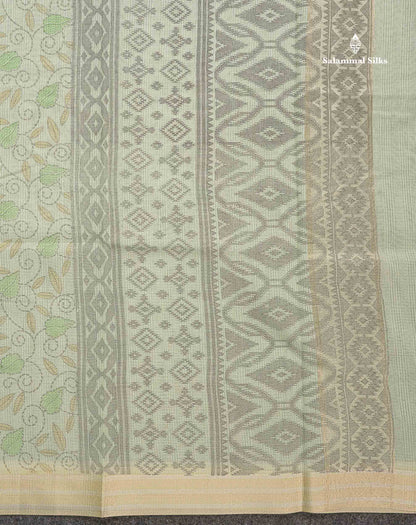 Kota Cotton Fancy Saree - Pista Green Colour Body Floral Design With Fancy Border