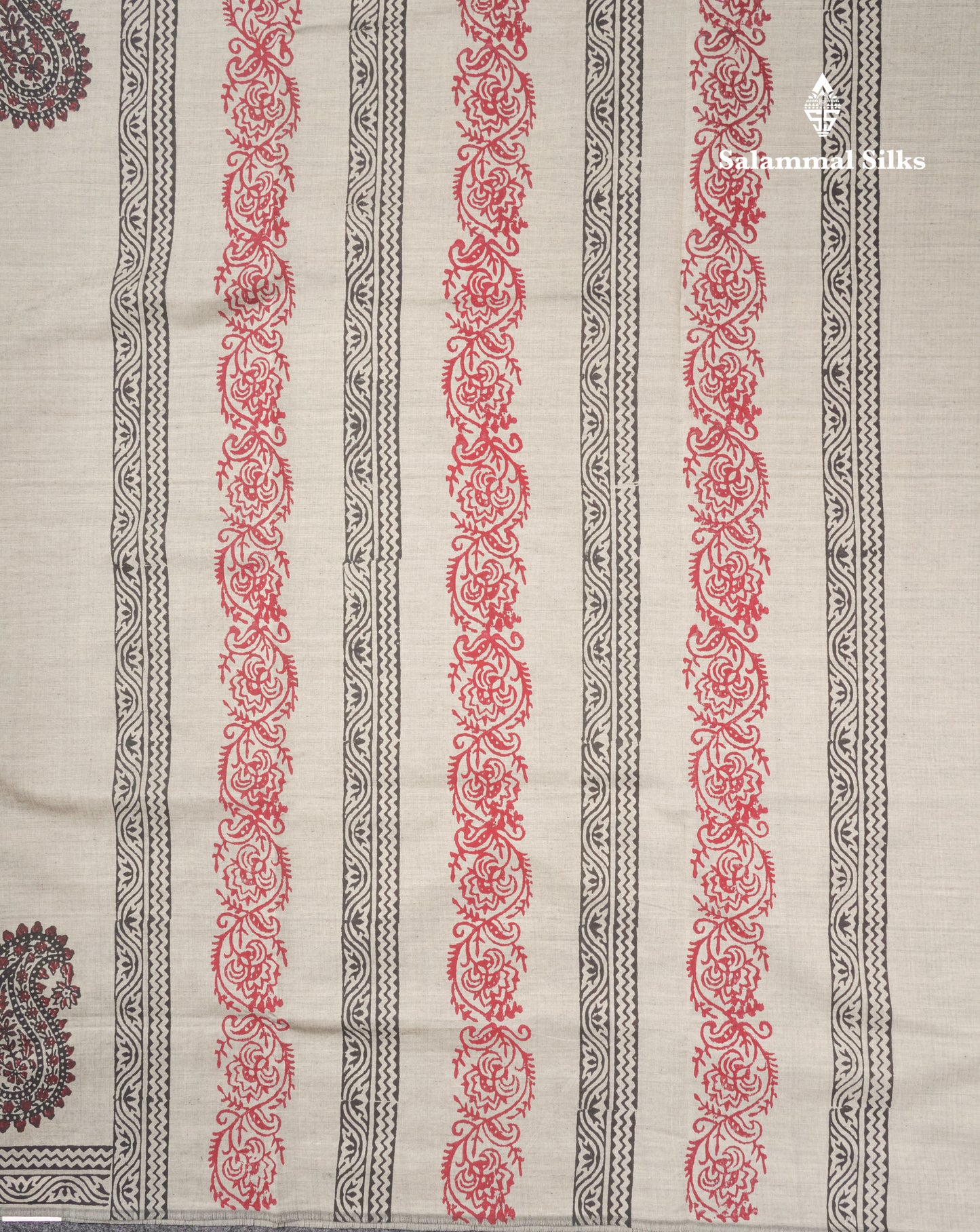Grey White South Cotton Printed Saree With Contrast Sandal Blouse