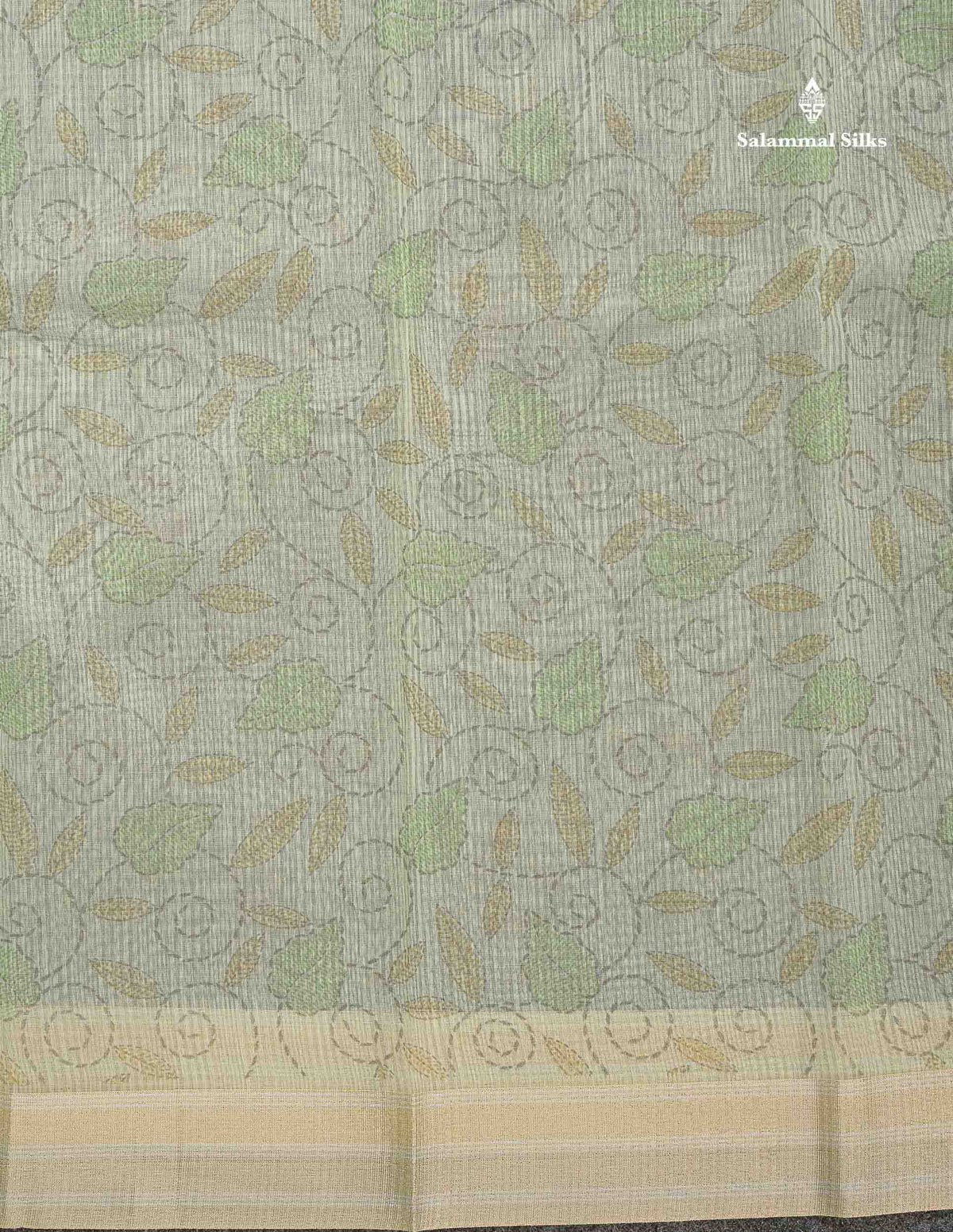 Kota Cotton Fancy Saree - Pista Green Colour Body Floral Design With Fancy Border