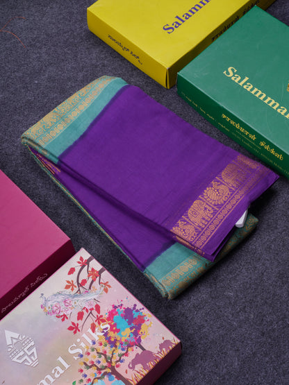 Beautiful Violet Vanasingaram Traditional Sungudi Cotton Saree With Contrast Cream Gap Border