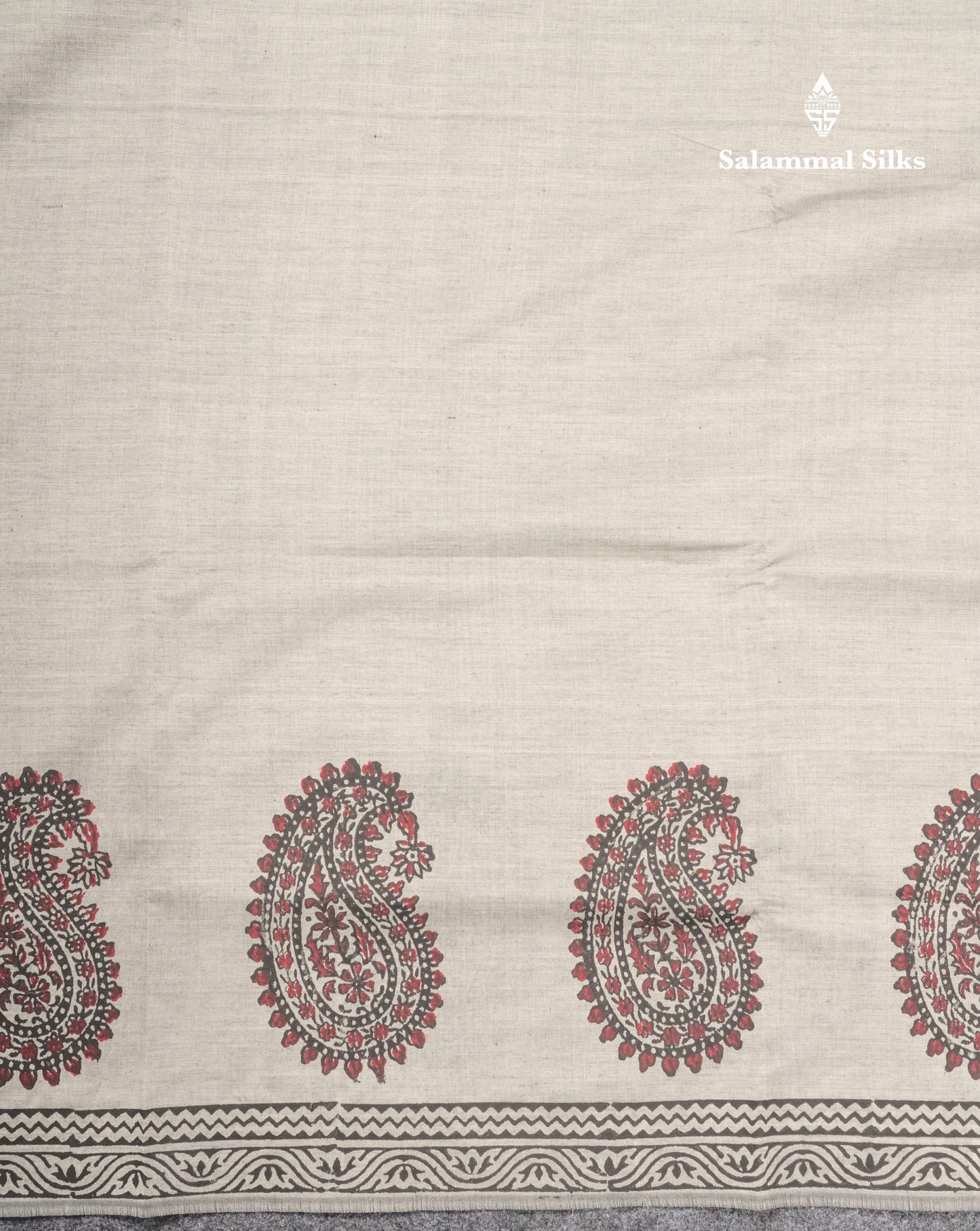 Grey White South Cotton Printed Saree With Contrast Sandal Blouse