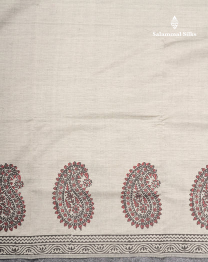 Grey White South Cotton Printed Saree With Contrast Sandal Blouse