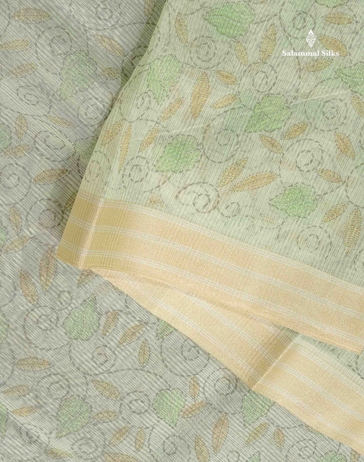Kota Cotton Fancy Saree - Pista Green Colour Body Floral Design With Fancy Border