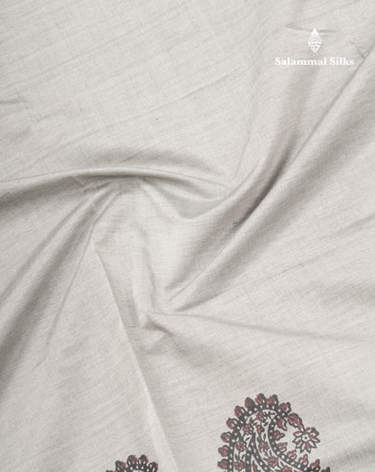 Grey White South Cotton Printed Saree With Contrast Sandal Blouse
