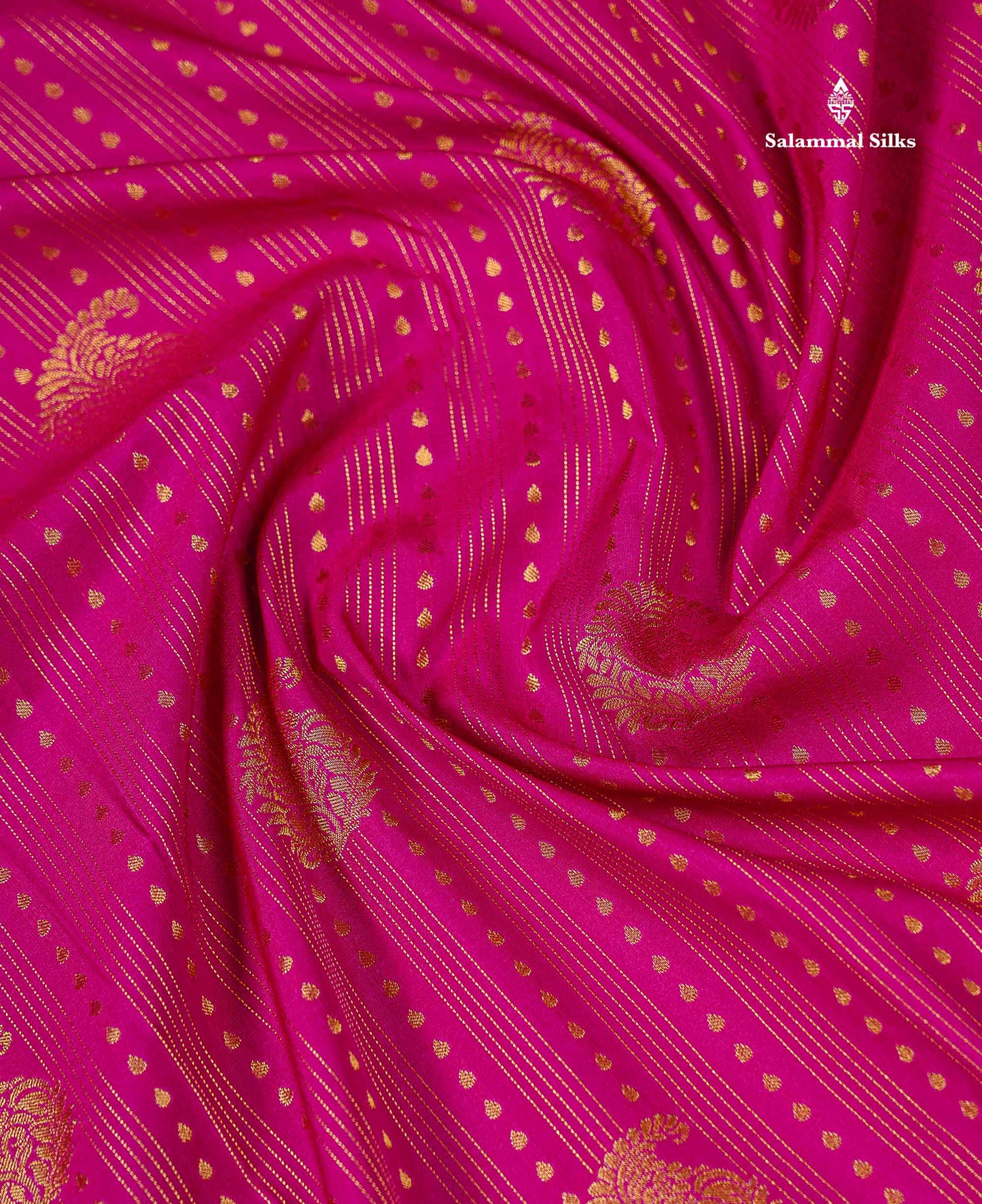 Semi Silk Saree -  Rani Pink Mango Butta With Lines Along With Contrast Bottle Green Border