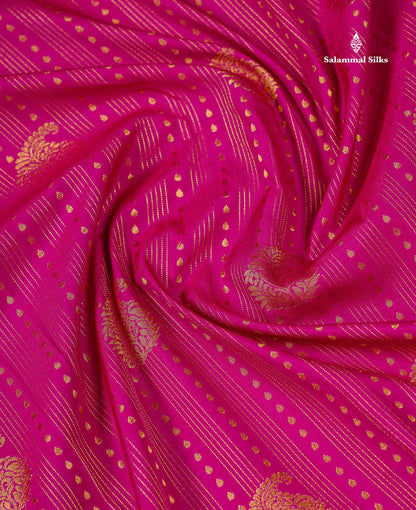 Semi Silk Saree -  Rani Pink Mango Butta With Lines Along With Contrast Bottle Green Border