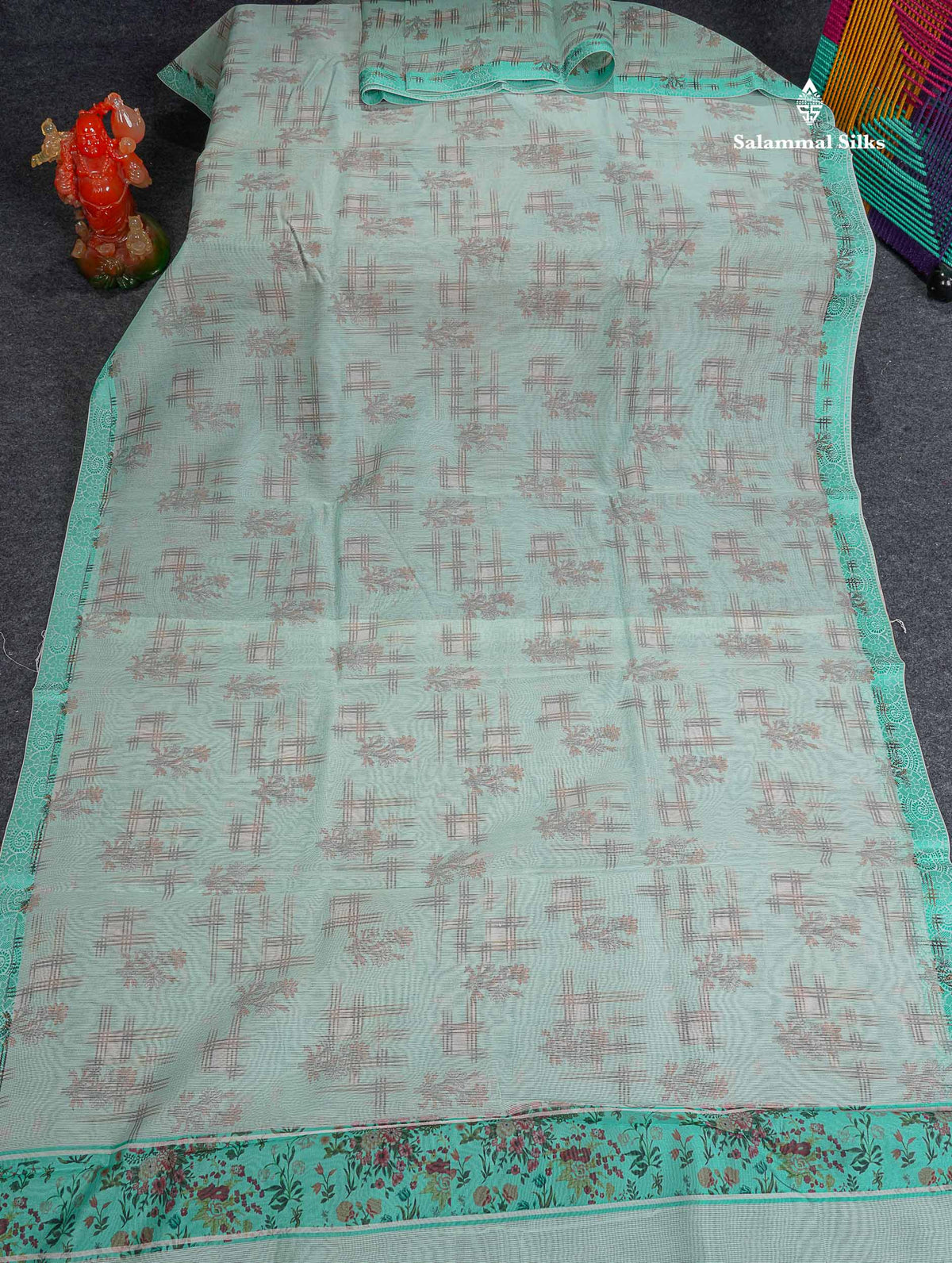 Kota Cotton Saree - Sea Green Colour Body Printed With Fancy Border 