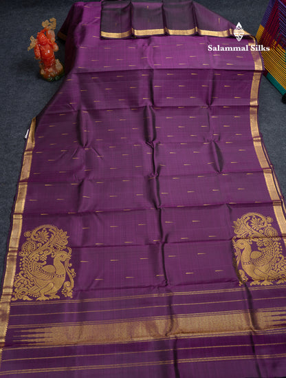 Beautiful Dark Purple Pure Kanjivaram Silk Saree With Traditional Small Border