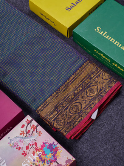 Beautiful Pista Green Small Checks Pure Cotton Saree With Traditional Evening Morning Border