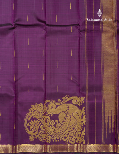 Beautiful Dark Purple Pure Kanjivaram Silk Saree With Traditional Small Border