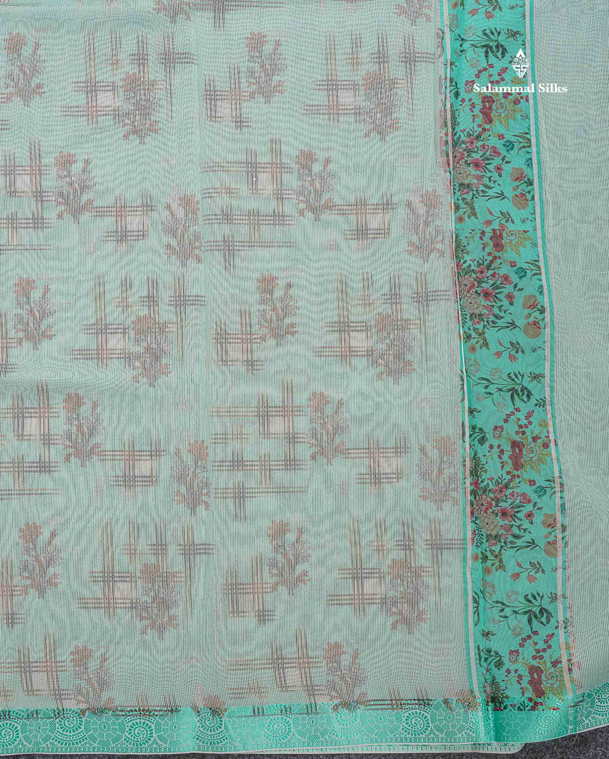 Kota Cotton Saree - Sea Green Colour Body Printed With Fancy Border