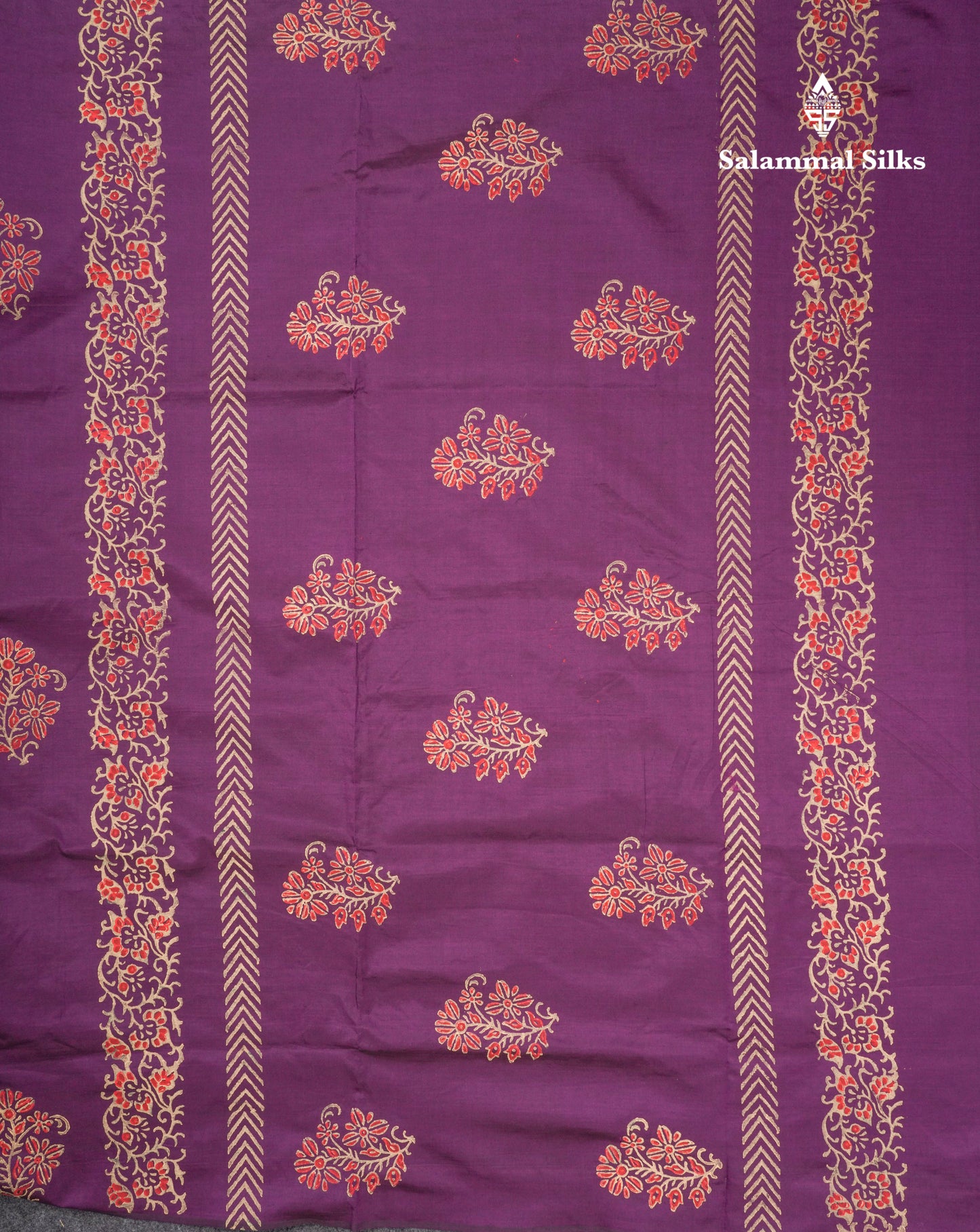 Magenta South Cotton Printed Saree With Contrast Cream Sandal Blouse