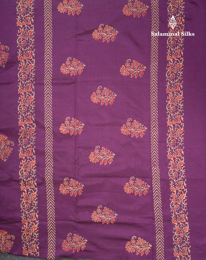 Magenta South Cotton Printed Saree With Contrast Cream Sandal Blouse